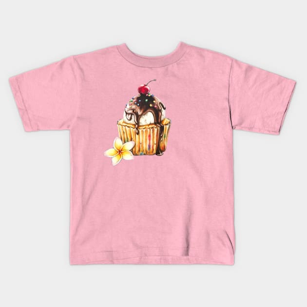 Ice Cream Cupcake with a Cherry on Top Kids T-Shirt by Lady Lilac